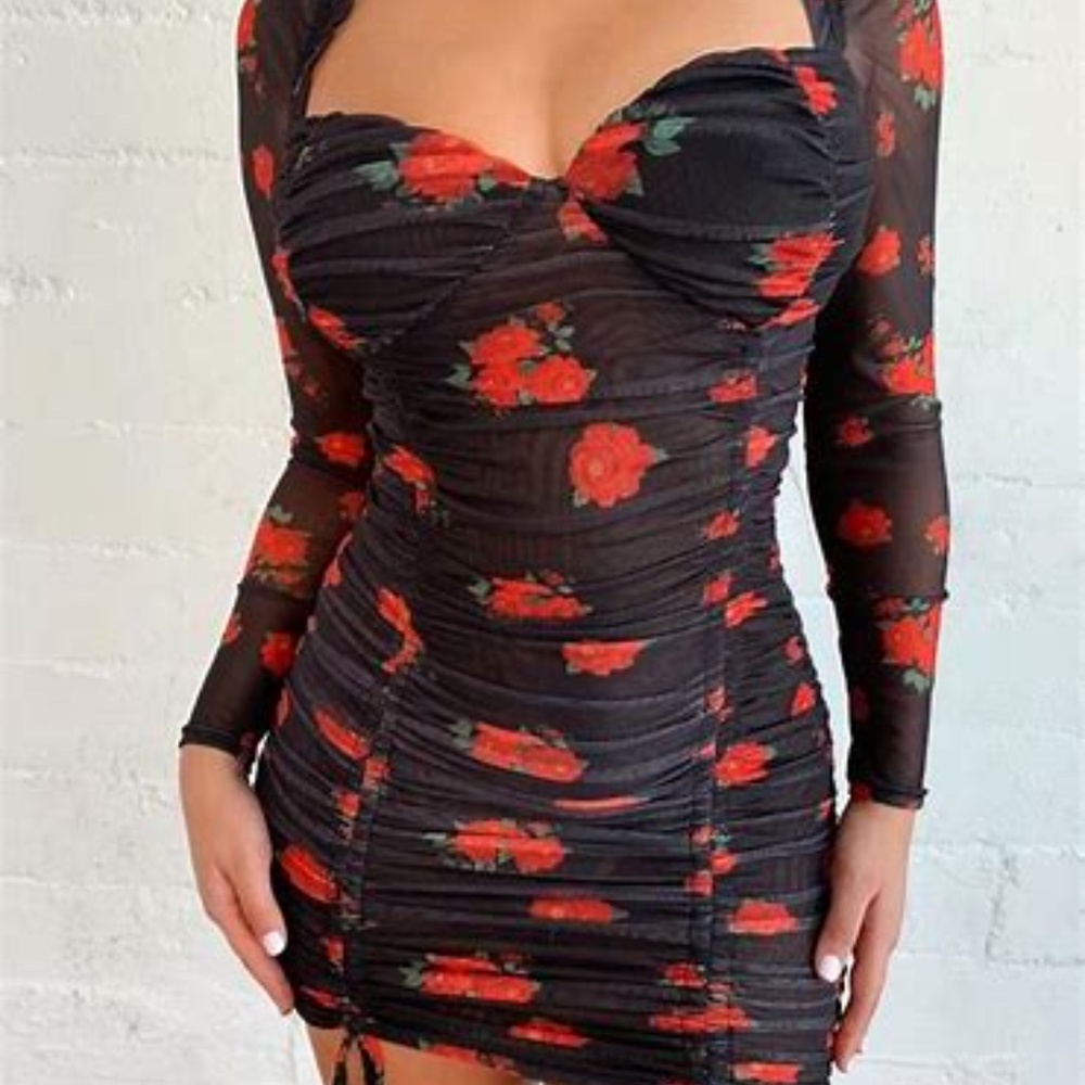 Tigermist Floral Red and Black Long Sleeve Dress
